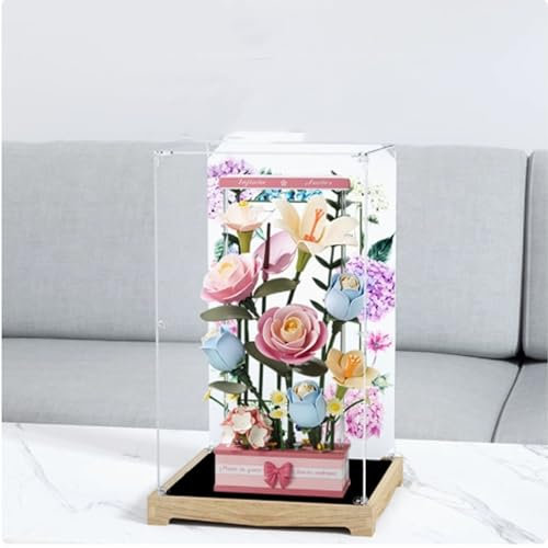 Vitrine en acrylique transparent pour modèle Lego Rose Flower Boîte de rangement Boîte de présentation Compatible avec le modèle de fleur de rose (boîte de présentation uniquement) (couleur bûche)