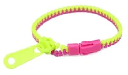 VONCYKI Lot de 100 bracelets d'amitié pour enfants avec fermeture éclair de 19,1 cm, jouets sensoriels aux couleurs fluo, cadeaux de fête d'anniversaire pour enfants (vert, rose rouge)