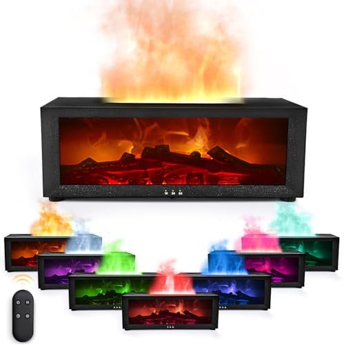 BuzzoXerex Flammen Aroma Diffuser, Diffuser ätherische öle mit LED Kamin, Duftöl Diffuser mit Fernbedienung, und 7 Arten LED Lichtfarben mit Timer, Perfekt für Zuhause Büro Schlafzimmer