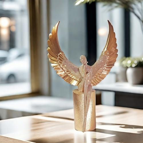 MOTIAHOOM Geflügelter nachdenklicher sitzender Engel Statue Wohnkultur Harz Engel Figur für Regale Indoor Skulptur Dekoration - Nachdenkliches Geburtstagsgeschenk für Frauen