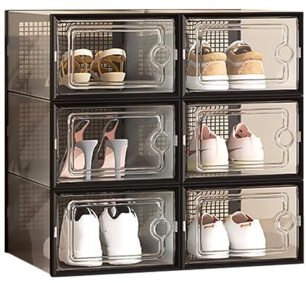 Ssiyiya Shoe Storage Box, 6pcs Clear Plastic Stackable Shoe Box with Lids, Multifunctional Shoe Organizer Containers for Home, Wardrobe, Dormitory, Entryways, Under Bed