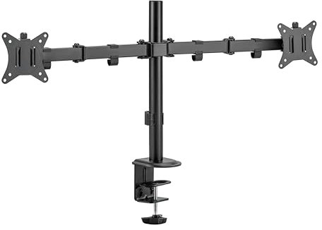PureMounts Monitor Halterung, Monitorhalterung für 2 Bildschirme, 17 bis 32 Zoll, höhenverstellbar neigbar schwenkbar, VESA 75 und 100, Tischhalterung, Bildschirmhalter Dual, Schwarz