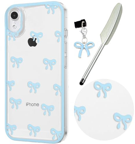 Knoowcase Case for iPhone XR, Cute Bowknot Pattern Clear Soft TPU Shockproof Phone Case for Women Girls, Slim Fit Silicone Bumper Shell Drop-Protection Transparent Cover for iPhone XR,Blue