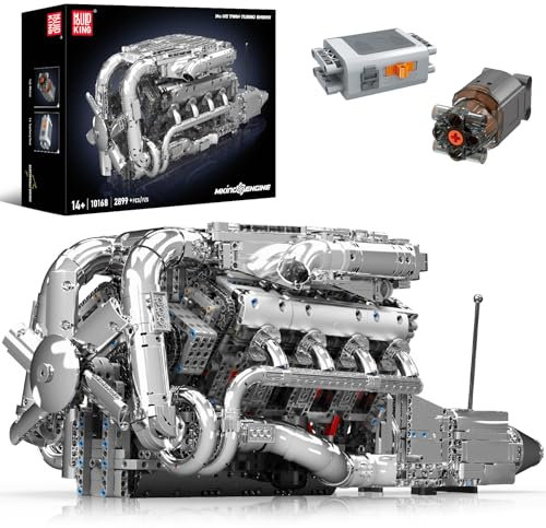 Mould King V8 Twin-Turbo Engine Model Kit That Runs, Mini Engines Building Blocks Set for Adults with Battery and Motor, Engineering Construction STEM Toy for Teens (2899 PCS)
