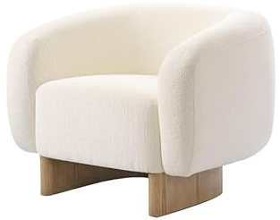 MY Furniture Barnaby Armchair Ivory Chenille/Modern, Designer, Accent, Side Chair/Curved Wooden Base/Contemporary Organic Shape/Off-White, Chalk