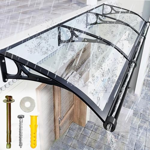 LSPYYDS Vordach Haustür Überdachung, Modernes Design Haustürvordach Pultvordach, Polycarbonat Türvordach für draußen Regenschutz UV-Schutz vor Regen und Schnee, Transparent/80x180cm