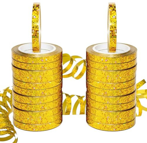 waziwe 240 Meter Langen Luftschlangen Geburtstag, 24 Funkelnd Luftschlangen gold, Perfekt für Hochzeit Deko, Geburtstags Deko, Silvester Deko, Geschenkband, ballonband(gold)