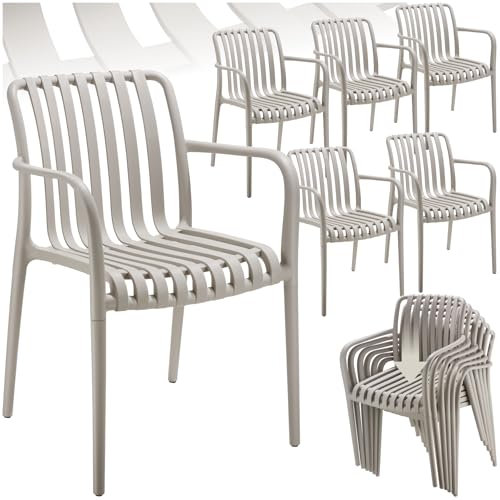 TecTake®, Set da 6 sedie da giardino impilabili, sedia giardino esterno in plastica, sedie da esterno, terrazzo, sedie polipropilene, poltrone moderne, cucina, mobili da esterno - Tortora