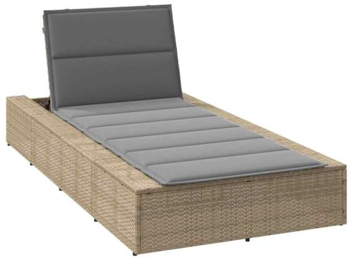Massbinet Sonnenliege mit schwebender Doppelliege Wetterfest Outdoor Bett Auflage Poly Rattan Beige und Grau