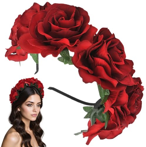 Rose -Stirnband, Blumenstirnband für Frauen, elegante Böhmen -Silk Rose Verstellbare Haarzubehör für Festivals, Hochzeit, Party, Strand, Schnappschuss, Rot