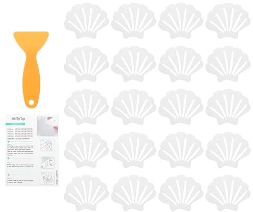 sourcing map 20Pcs Non-Slip Bathtub Stickers, 9x7 cm Shell Shape Shower Floor Non Slip Stickers with Scraper for Bathroom Shower Stairs Ladders, Clear