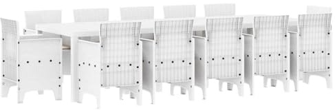 vidaXL 13 Piece Garden Dining Set with White Poly Rattan Cushions, White Garden Table 150x100x73cm Poly Rattan, Garden Chairs with Cushions 4 Pieces blan