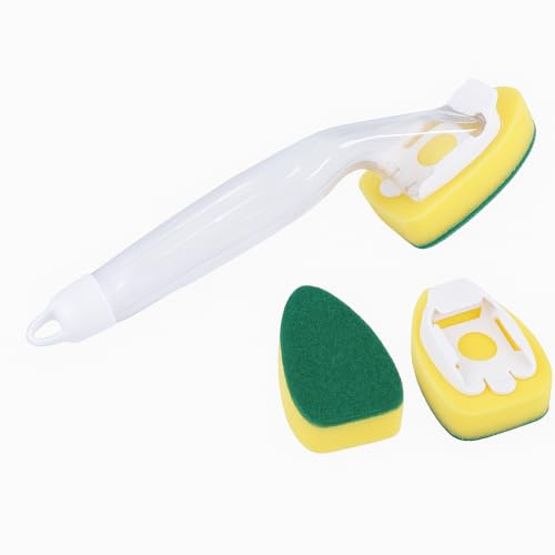 Brosse de Nettoyage avec réservoir de Liquide – Éponge Rechargeable et détachable – Idéale pour Vaisselle, casseroles, poêles, évier et Salle de Bain