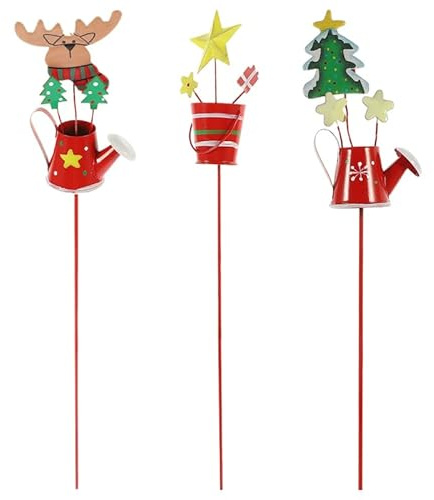GALPADA 3 Stück Teiliges Weihnachts-gartendeko Metall Langlebige Gartenstecker mit Weihnachtsbaum Rentier Stern Wetterfeste Outdoor-stecker für Blumen Pflanztöpfe Einfache Installation
