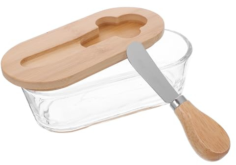Garneck Caja Mantequilla Rectangular con Tapa y Cuchillo Integrado Mantequillera de Madera para Encimera Recipiente Hermético para Conservar Queso y Mantequilla Cocina