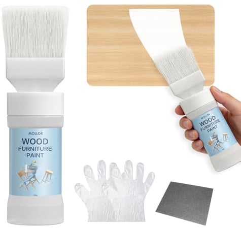 Mollor alles in einem Weiße Farbe, Abtönfarbe für Möbel, Schränke, Holz & Metall – Ohne Abschleifen, Schnelltrocknend, Wasserbasiert für Alle Oberflächen, 150g