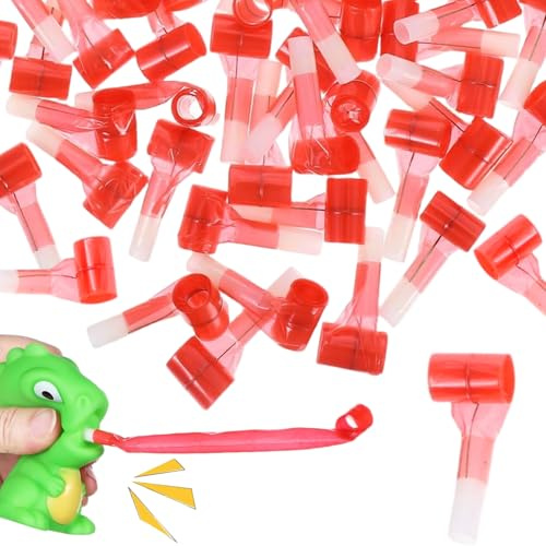 Otbushit 50 sopladores de Fiesta de 1, 26x0, 24 Pulgadas, Divertidos sopladores de plástico Rojo para cumpleaños, novedosos generadores de Ruido para Juegos Deportivos de Fiesta para niños