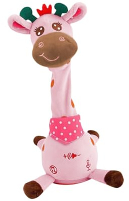 TTETTZ Girafe Dansante Jouet Parlant Peluche Musicale Répète Ce Que Vous Dites Volume Réglable Matériau Moelleux Adapté Aux Tout-petits Garçons Filles, Rose