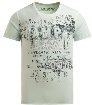 Camp David Herren T-Shirt im Used Look mit Logo-Applikationen Faded Mint, L