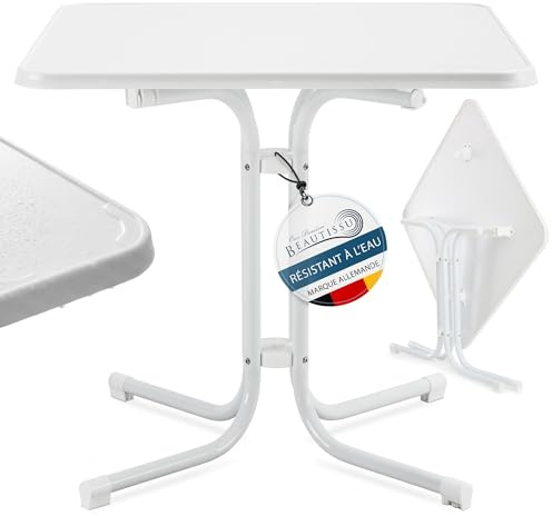 Beautissu Bistrotisch Eckig Gartentisch Balkontisch Wetterfest Klappbar | 80x80cm Weißer Bistro Tisch Esstisch Klein Balkon Garten Küche Beistelltisch Campingtisch Gastro Stabiler Klapptisch Bistroni