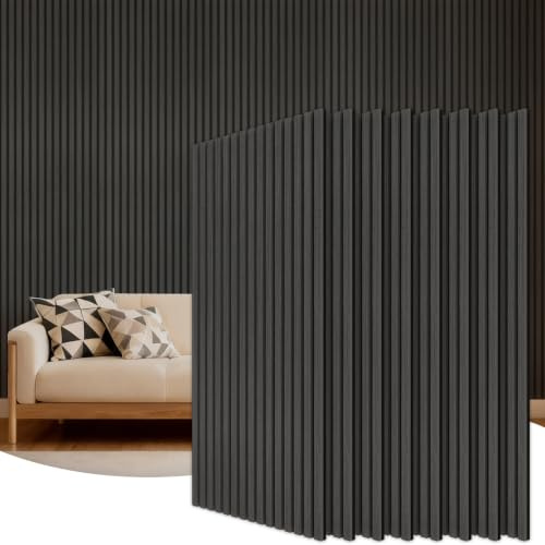 TONOR Holz-Wandpaneele für Innenwand-Deko – 8er-Pack, 120 × 60 cm | Akustikpaneele Holz-Lamellen – 5,76 m², Schalldämmende Wandpaneele für Lärmschutz & Deko, Wohnzimmer, Büro, Schwarz