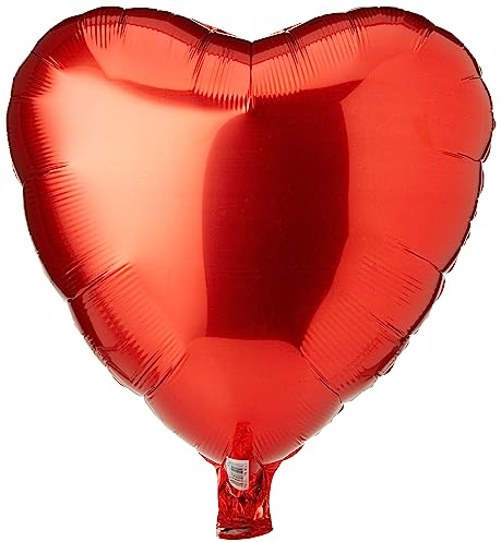 Amscan 1058401 - Standard Folienballon Herz, rot Metallic, 43 cm, Heliumballon, Valentinstag, Hochzeit