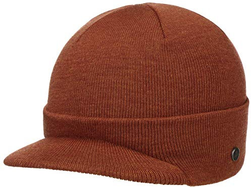 LIERYS Fine Merino Strickcap Damen/Herren - Wintermütze aus Merinowolle - Strickmütze in One Size (54-59 cm) - Mütze mit Schirm Herbst/Winter rost One Size