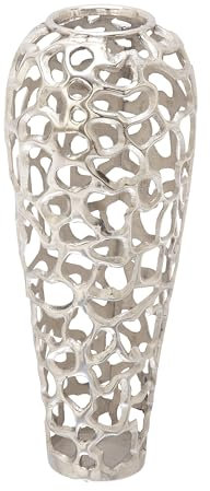 Deco 79 Moderne Dekorative Vase aus Aluminium, 25,4 cm breit, 63,3 cm hoch – 37664, Silber, L x 10 W x 25 H