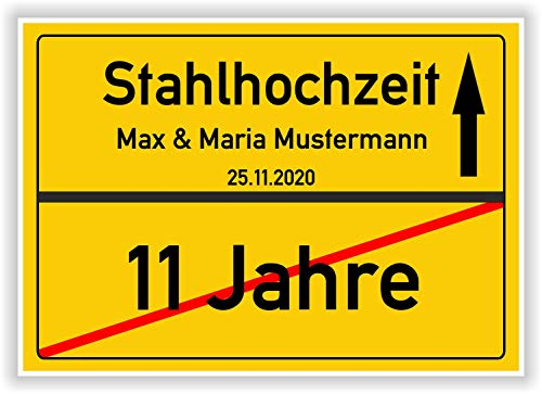 Geschenkidee zur Stahlhochzeit - 11 Jahre verheiratet - Stahl Hochzeit - Ortsschild Bild Geschenk zum Hochzeitstag - Jubiläum mit Namen und Datum