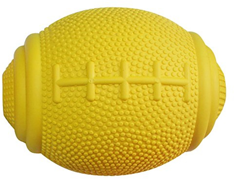 PlayfulSpirit Tricky Treat Rugby Ball: Dog Treat Dispenser - Awesome Anxiety Reliever and Boredom Breaker, Fun Fetch and Basic Puppy Training Toy (Large, Yellow)