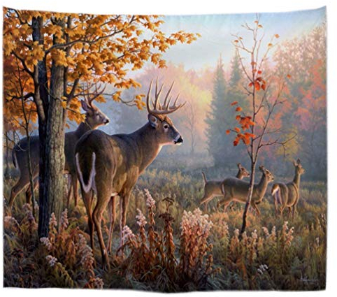 A.Monamour Wanddekor Wandteppiche Aquarell Whitetail Hirsch Im Herbst Wald Tier Themed Stoff Gedruckt Polyester Wandbehang Tapisserie Wanddekore Vorhänge Böhmischen Decken Bettdecken Für Hause