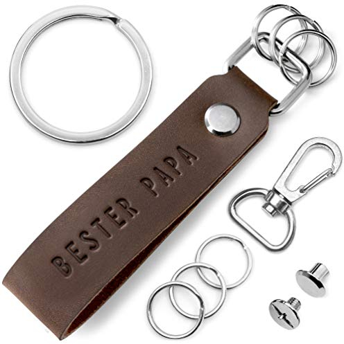 FABACH Papa Leder Schlüsselanhänger mit wechselbarem Schlüsselring in Geschenkbox - Papa Geschenk Anhänger für Vatertag und Geburtstag mit Bester Papa Gravur - Schlüsselband braunes Leder