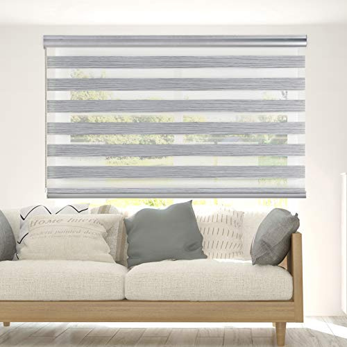Doppelrollo hohe Qualität für Fenster einfache Montage 100x250 cm Grau | Duo Rollo Premium mit runder Kassette und Aluminiumkette Fensterrollo Lichtdurchlässig Rollo Stoffbreite 98 cm StoresDeco