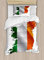 ABAKUHAUS Irland Karte Bettbezugs Set für Einzelbetten, Irish Pride-Flaggen-Farben, Milbensicher Allergiker geeignet mit Kissenbezug, 130 x 200 cm, Mehrfarbig Weiß
