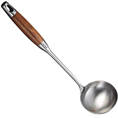 Suppenkelle, 304 Edelstahl, Kochlöffel, Löffel, Wok-Werkzeuge mit langem Holzgriff, hitzebeständig, Silber/37, 1 cm