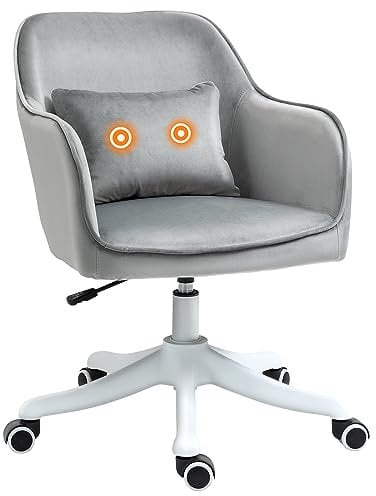 Vinsetto Velvet Office Chair, Desk Chair, Makeup Vanity Chair with Massage Lumbar Pillow and Rolling Wheels for Bedroom and Home, Grey