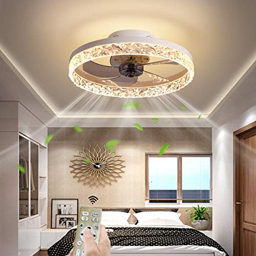 OMGPFR Mute Ceiling Fan with Light LED Lighting, Luxury Acrylic Ceiling Light, Dimmable with Remote Control, Modern Quiet Ceiling Fan Lamp for Living Room Bedroom Lights, Reversible Fan,White