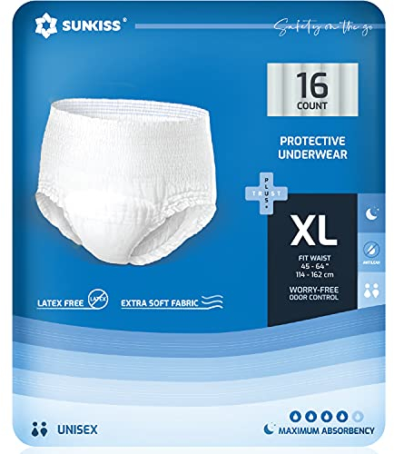 SUNKISS TrustPlus Inkontinenz Pants für Erwachsene, Saugfähige Windelhosen mit Elastischen Bündchen für Männer und Frauen, Diskreter Auslaufschutz bei Blasenschwäche, Größe XL Nacht, 64 Stück