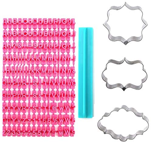 150 Pcs Alphabet Stamp and 3 Pcs Fondant Cookie Cutter Letters Lower & Upper Case Numbers and Punctuation Used for Decorating Cookies Cake Fondant