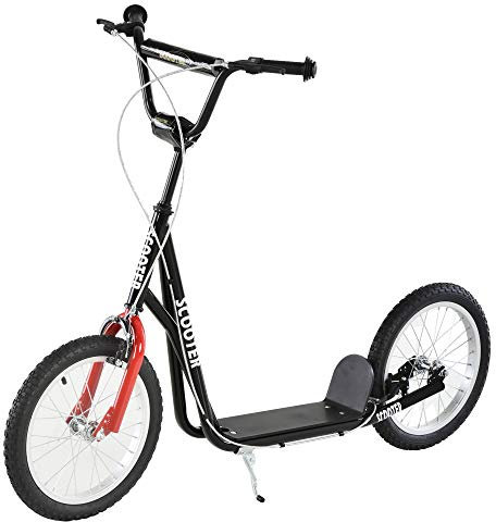 HOMCOM Kick Scooters for Kids with Adjustable Height, Anti-Slip Deck, Dual Brakes, Rubber Tyres, for Boys and Girls Aged 5+ Years Old - Black