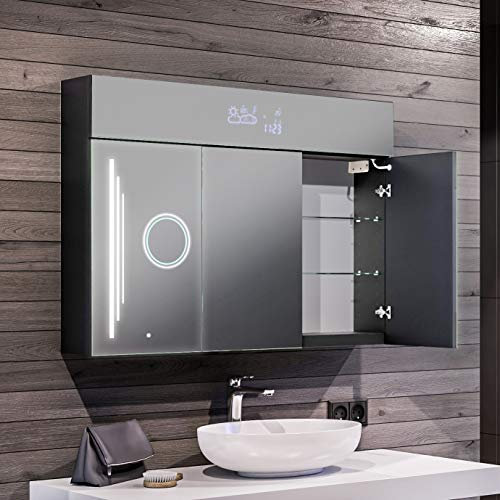 Artforma Armoire pour de Salle de Bain avec Miroir et Éclairage LED avec 3-Porte (100x72x16,6 cm) | 17 décors au Choix | Armoire Murale