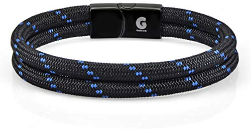 Segeltau Armband Geflochten Nautisch mit Magnetverschluss Seil Armbänder Maritim Surferarmband Galeara Noa (Noa Schwarz - Blau, 175)