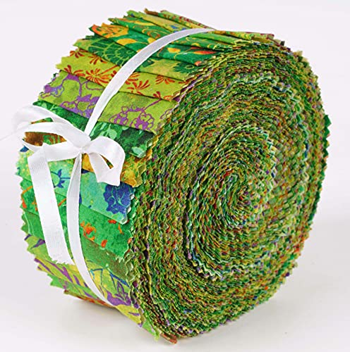 Soimoi 40 Stucke Batik Print Baumwolle Vorausstehende Stoffe Fur Quilting Craft Strips 2.5X42Zoll Gelee Roll - Grun