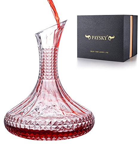 Paysky Thick Wine Decanter with Gift Box, Crystal Glass Engraved Decanter, Elegant Gift & Artwork - Full Bottle 55 oz