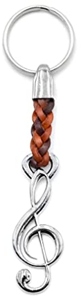 ClaroSchmuck Porte-clés Clé de musique Anneau porte-clés en métal Épaisseur 2 mm, bande en similicuir, Longueur totale env. 113 mm
