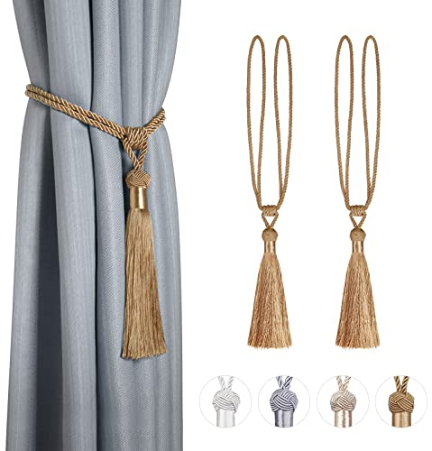 Dalababa 2 Stück Vorhanghalter Raffhalter Gardinenhalter Polyester Baumwoll Seil mit Quaste Vorhang Tiebacks Dekorative Fenster Einfarbig Gardinen Zubehör,Gelb