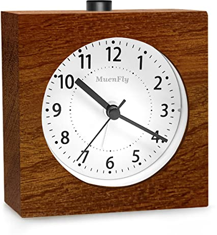 Wecker Analog ohne Ticken, Wecker Holz mit Snooze Wecker Batteriebetriebe Tischuhr mit Nachtlicht für Schlafzimmer, Nacht Kinder und Büro (1×AA-Batterie erforderlich)