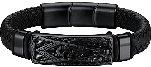 FaithHeart Personalisierter Freimaurer Lederarmband Punk Freimaurer Armreif Magnet Verschluss Punk Gotik Herren Männer Armband mit Geschenkebox für Geburtstag Valentinstag