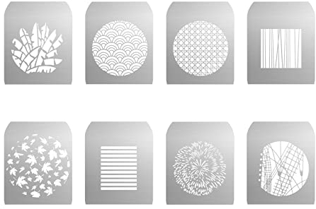 Gobo Sets für Soonpho Aluminiumlegierung Optischer Konische Snoot, 8 x Gobos Grafikkarten Metallplatten mit Hohlmustern für Kunst Spezialeffekte, Fotografie Zubehör für Gobo Projektor Bowens (Group H)
