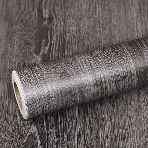 Taogift Self Adhesive Vinyl Film Retro Wood Look Furniture Sticker Paper Wallpaper Kitchen Cabinets Cupboard Table Desk Countertop Walls Furniture Crafts Removable Waterproof (Dark Grey)